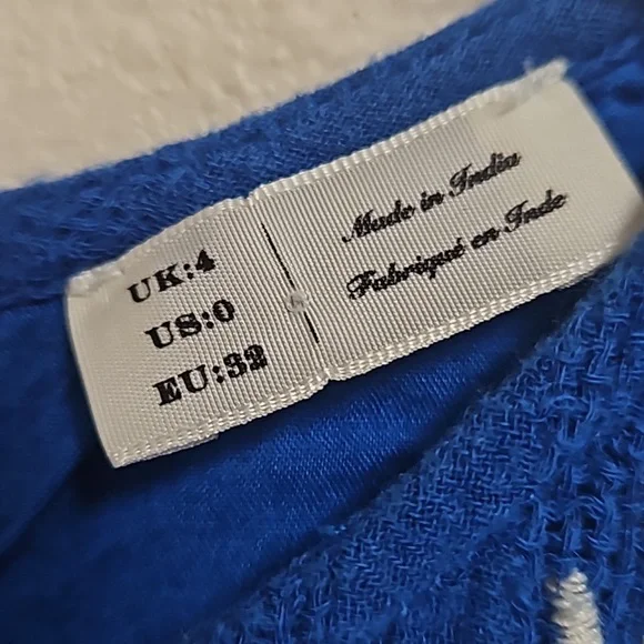 Anthropologie Meadow Rue sleeveles blue dress embroidered scallop hem women's 0 - Picture 6 of 15